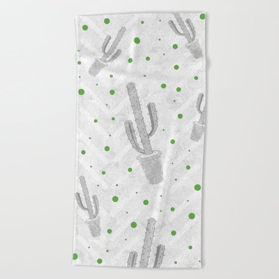 Cactus Polka Dots Pattern Beach Towel