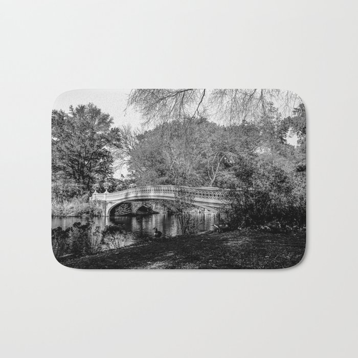 Autumn Fall in Central Park Bow Bridge in New York City black and white Bath Mat