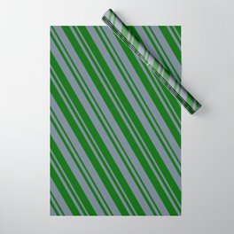 [ Thumbnail: Slate Gray and Dark Green Colored Striped/Lined Pattern Wrapping Paper ]