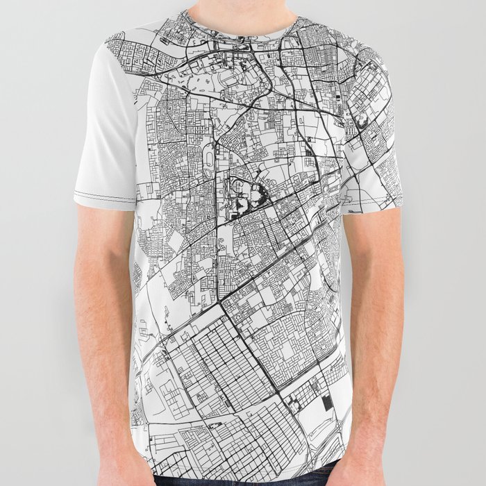 Doha White Map All Over Graphic Tee