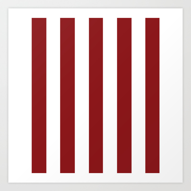 Strawberry Jam Red Solid Color White Vertical Lines Pattern Art Print By Makeitcolorful Society6