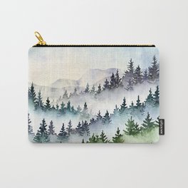 Misty Mountain Pines - Foggy Forest Watercolor Painting Carry-All Pouch