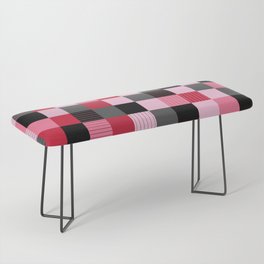Valentine's Day Black, Red, Pink, & Grey Checkered Plaid Pattern Bench