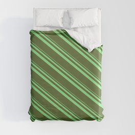 [ Thumbnail: Light Green and Dark Olive Green Colored Lined/Striped Pattern Duvet Cover ]