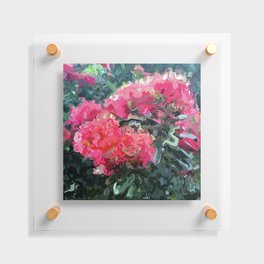 Red flower blossoms amid lush green foliage Floating Acrylic Print