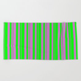 [ Thumbnail: Lime and Orchid Colored Lines/Stripes Pattern Beach Towel ]
