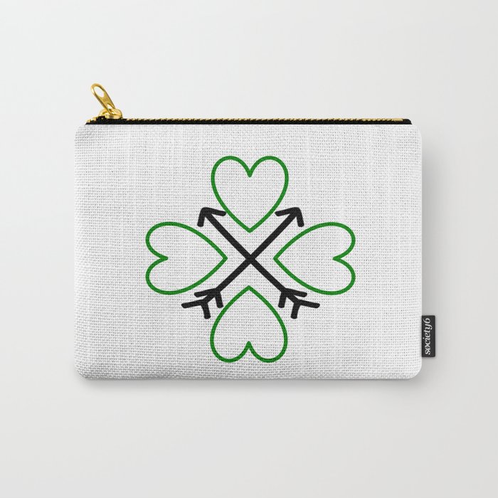 St. Patrick's Day Shamrock Lucky Charm Green Clover Veart with Arrows Carry-All Pouch