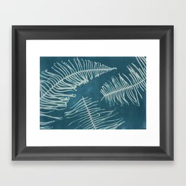 curled ferns on teal Framed Art Print