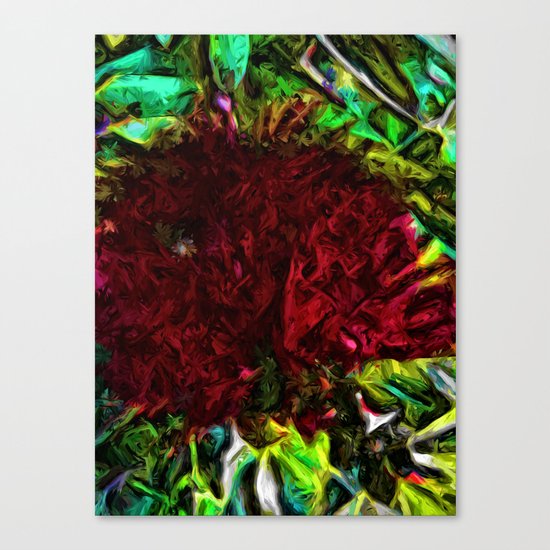 Red Flower in the Shadows and Bright Green Leaves Canvas Print