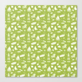 Light Green And White Summer Beach Elements Pattern Canvas Print