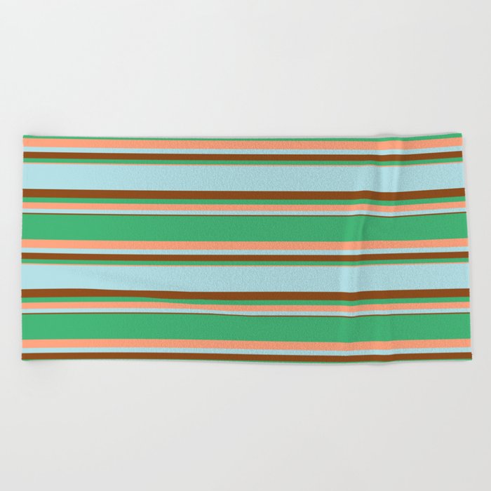 Sea Green, Light Salmon, Powder Blue, and Brown Colored Striped/Lined Pattern Beach Towel