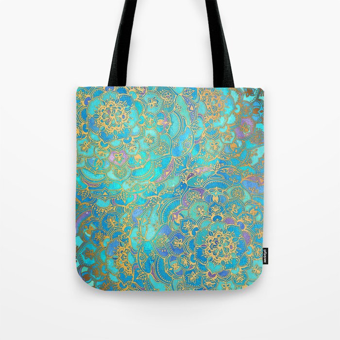 Sapphire & Jade Stained Glass Mandalas Tote Bag