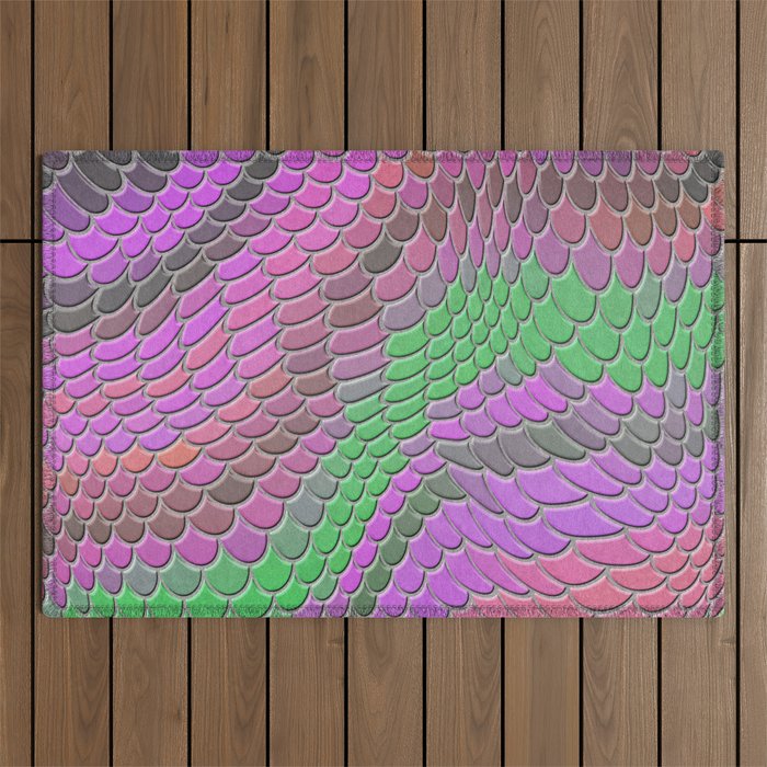 Pink Green mermaid scales, fish scale Outdoor Rug