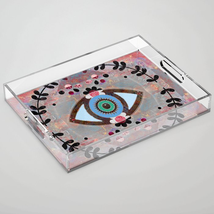 Vintage Middle Eastern Antique Evil Eye Protection Panel Print Acrylic Tray