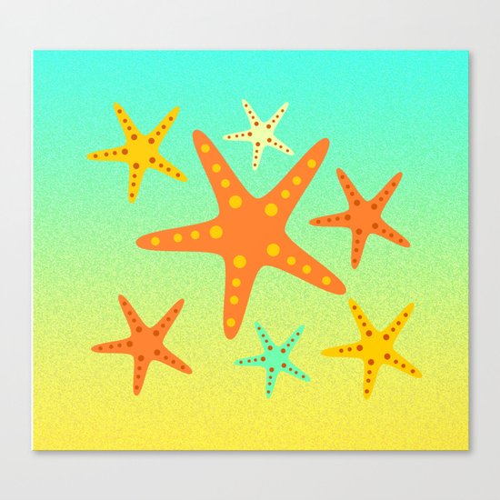 Sand, ocean and sea stars Canvas Print