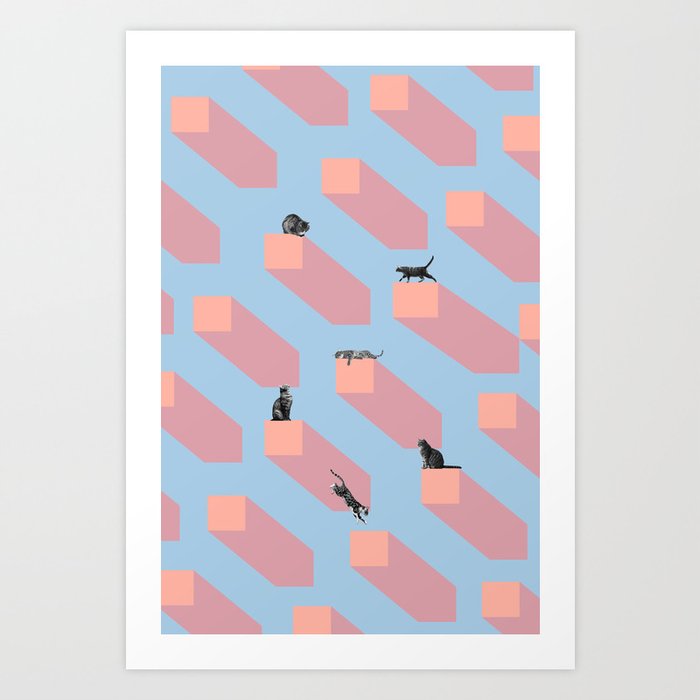 01_Cats in colors pattern Art Print