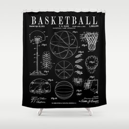 Basketball Old Vintage Patent Drawing Print Shower Curtain