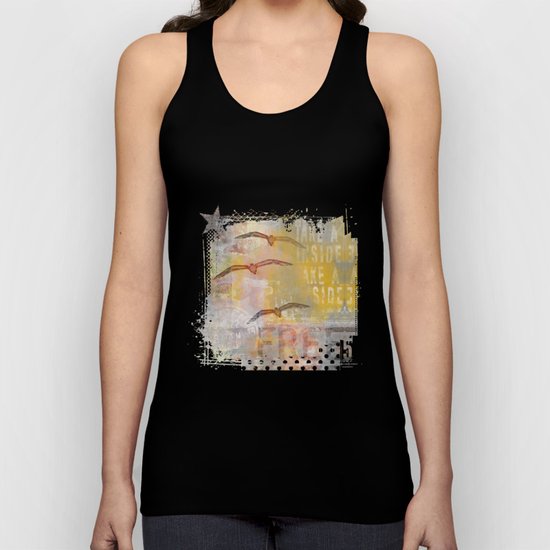 Free bird mixed media artwork Sea Gulls and Typography Unisex Tank Top