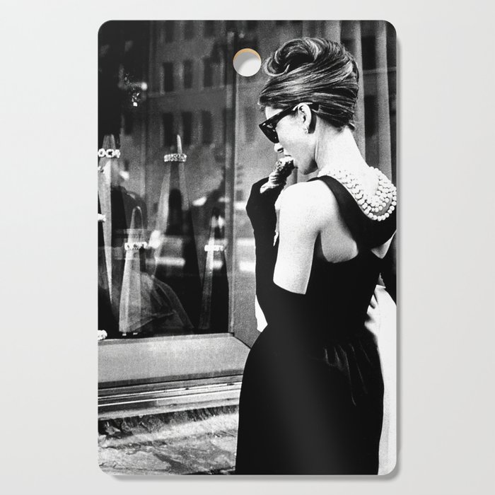 Audrey Hepburn in Black Gown Jewelry Vintage Black and White Art Cutting Board