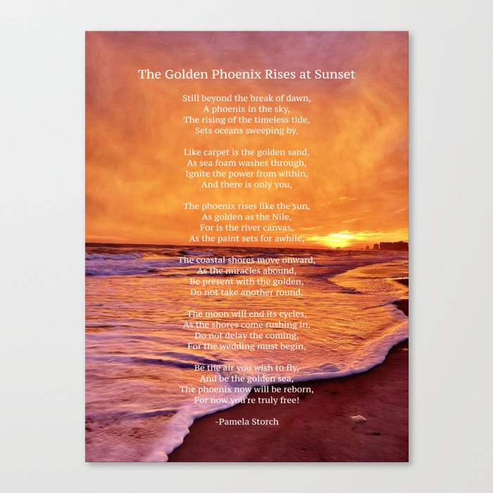 The Golden Phoenix Rises at Sunset Poem Canvas Print