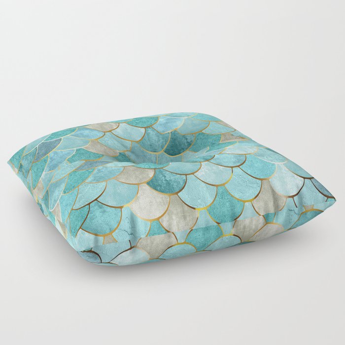 Moroccan Mermaid Fish Scale Pattern Aqua Teal Floor Pillow by
