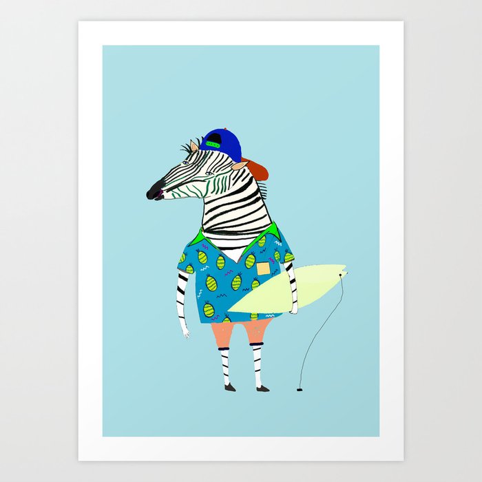 surfer zebra Art Print