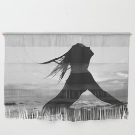 Surfing at sunset; surfer girl on the swells ocean black and white female photograph - photography - photographs by Olga Sinenko  Wall Hanging