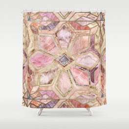 Geometric Gilded Stone Tiles in Blush Pink, Peach and Coral Shower Curtain