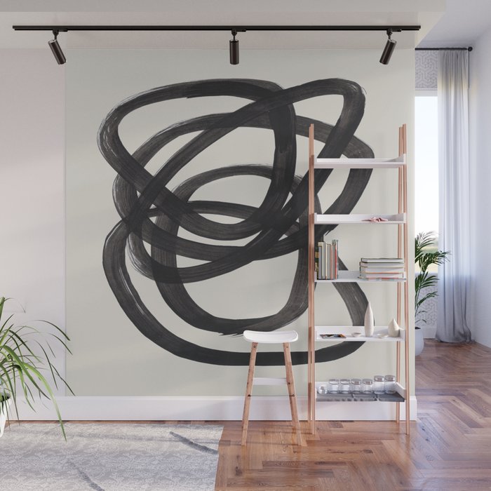 Mid Century Modern Minimalist Abstract Art Brush Strokes Black