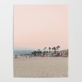 California Pink Beach Sunset Photography Poster