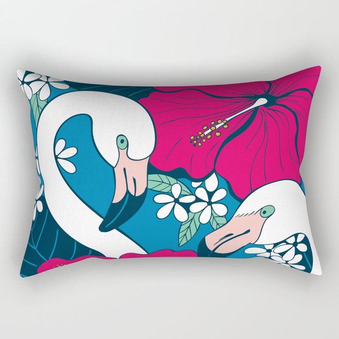 Flamingos and tropical flowers and leaves Rectangular Pillow