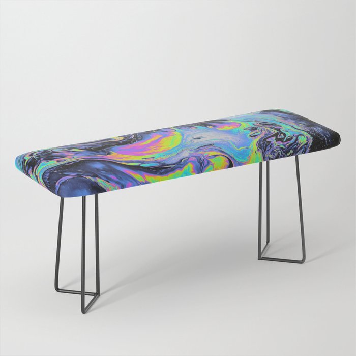 Psychedelic Blacken Multicolored Liquid Marble Pattern - Gift for Melodic Art Lovers Bench