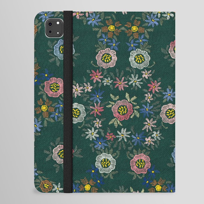 Modern embroidered flowers emerald iPad Folio Case