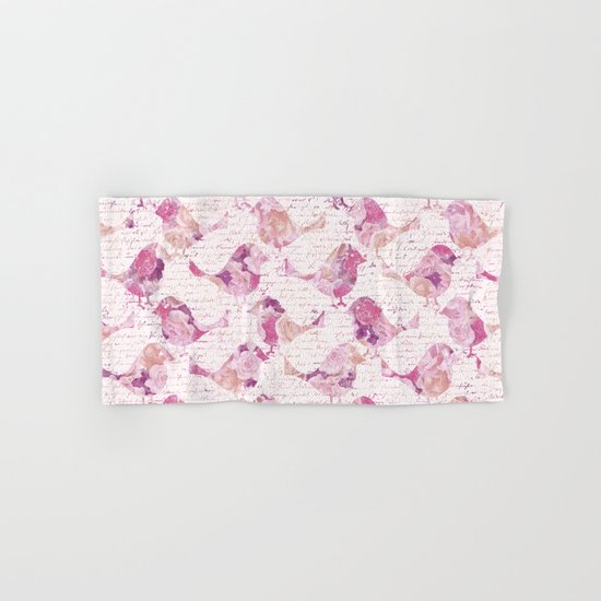 Vintage Flower Birds and handwriting pattern Hand & Bath Towel