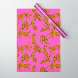 Abstract leopard with red lips illustration in fuchsia background  Wrapping Paper