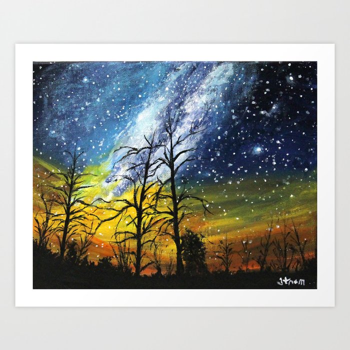 Print From My Original Painting Forest Art Milky Way Art Night