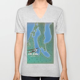 Elk Lake Michigan map V Neck T Shirt