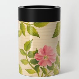 Pink Wild Rose on Wood Panel Can Cooler
