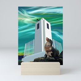 Lighthouse, Seal and Northern Lights Mini Art Print