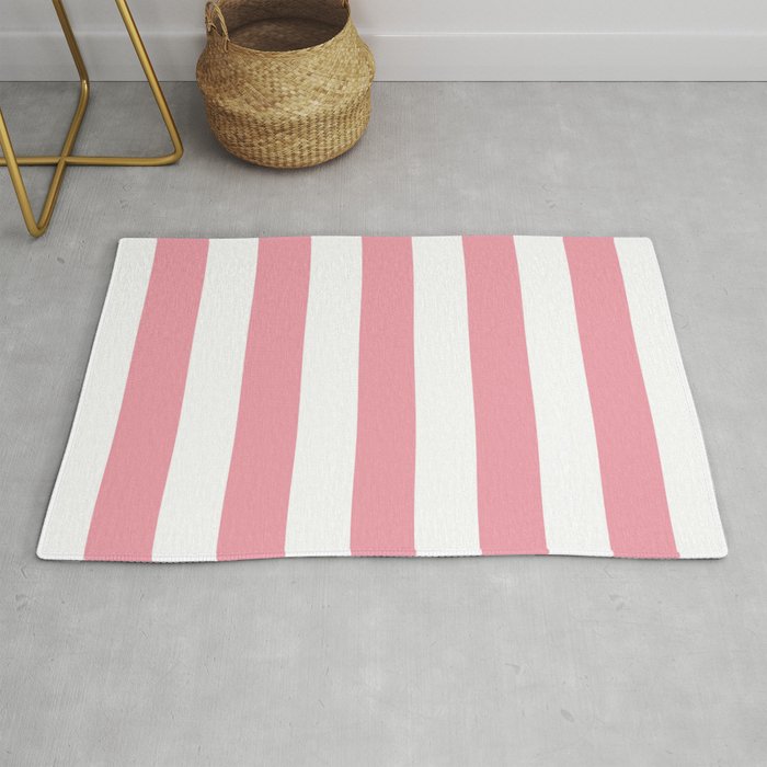 Sweet Sixteen pink - solid color - white vertical lines pattern Rug