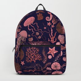 Coral on Navy Sea Life Backpack