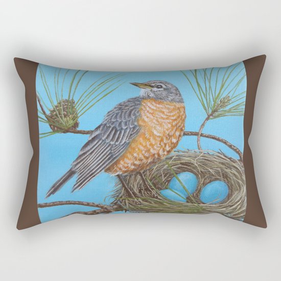 Robin with nest in Georgia pine tree Rectangular Pillow
