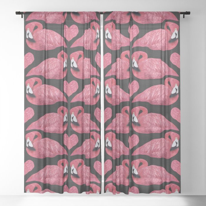 Pink Flamingos (black) Sheer Curtain