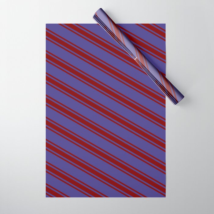Dark Slate Blue & Maroon Colored Striped Pattern Wrapping Paper