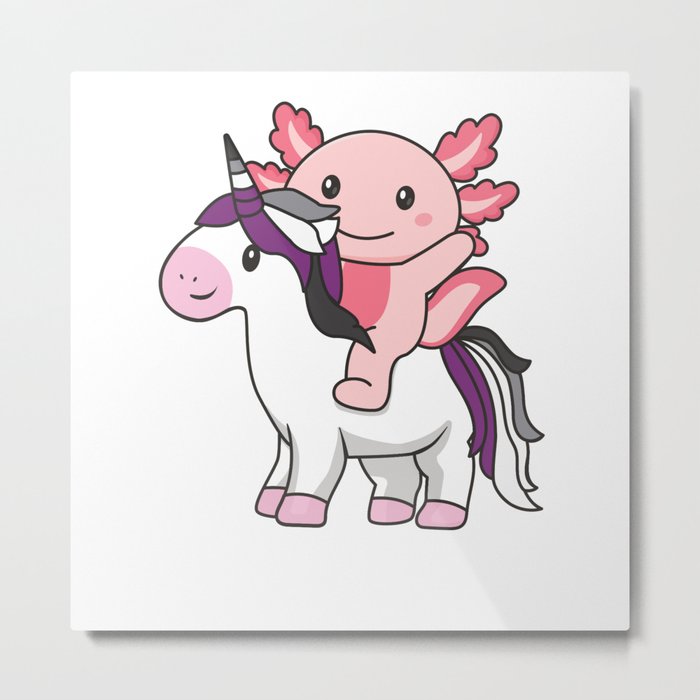 Asexual Flag Pride Lgbtq Axolotl On Unicorn Metal Print