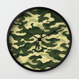 Green Wavy Grunge Pattern Wall Clock