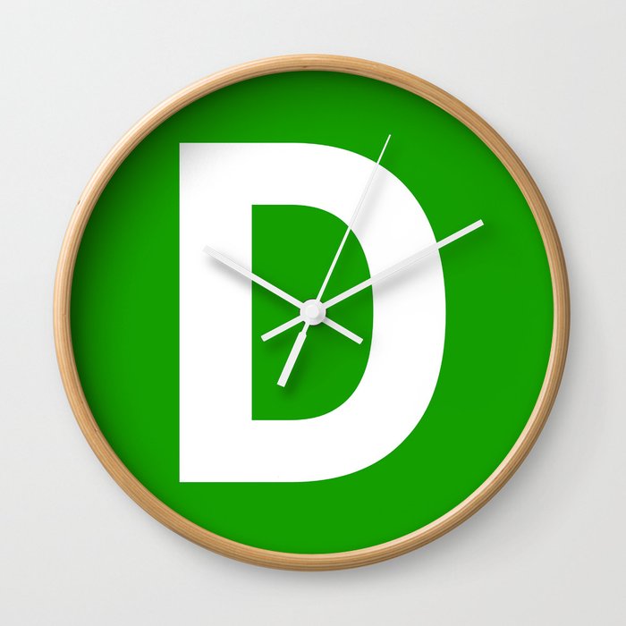 Letter D (White & Green) Wall Clock