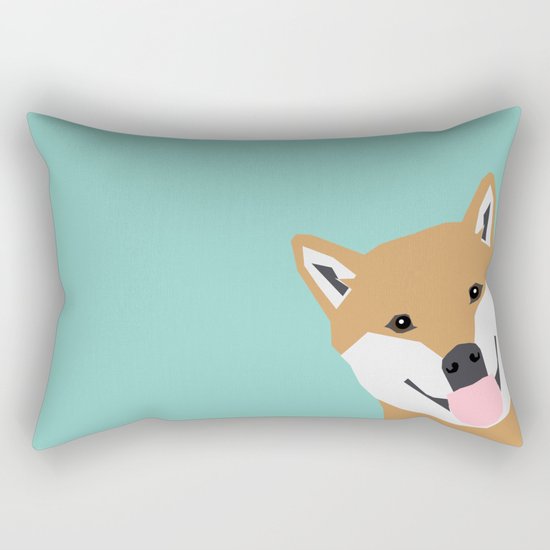 Shiba Inu Peek - cute shiba doge peeking funny dog art print mint turquoise customizable dog gift Rectangular Pillow