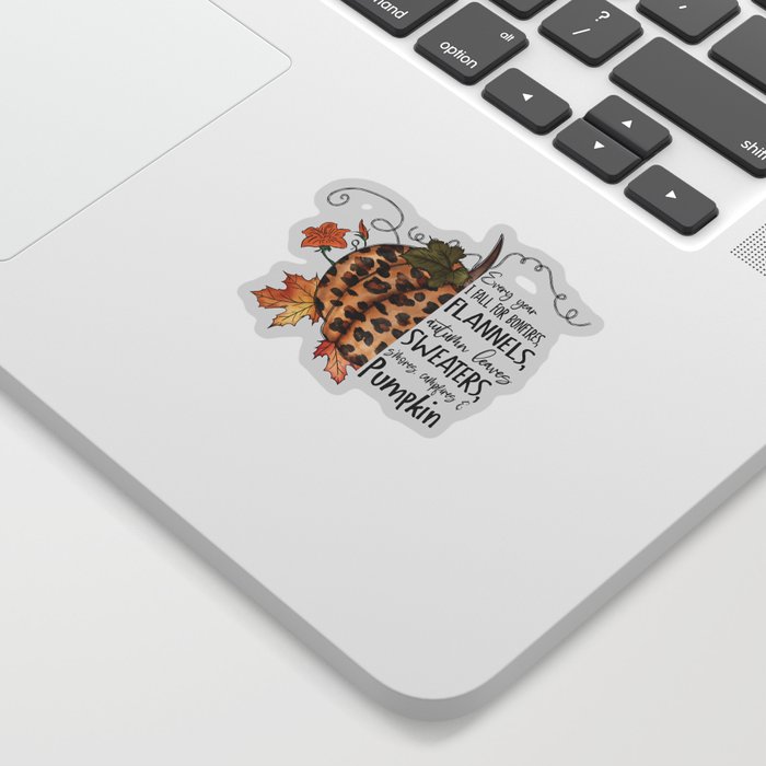 Leopard Pumkin leaves fall quote design Sticker
