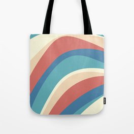 Funky Wavy Lines in Celadon Blue, Teal, Yellow, Peach and Salmon Pink Tote Bag